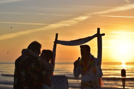 sunset beach wedding Elvis officiant